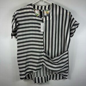 Gershon Bram Womens Violet Tunic Linen Blend Blouse Striped Short Sleeve M $225